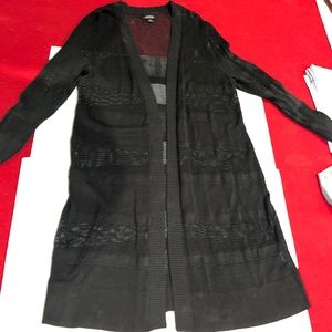 APT. 9 SMALL Long Open Front BLACK CARDIGAN SWEATER Open Knit RAYON long Sleeves